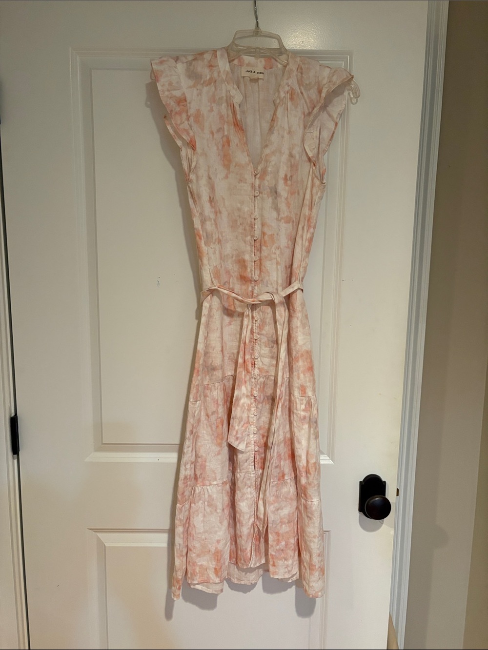 cloth & stone Peach and Cream Tie-Dye Button-Front Maxi Dress